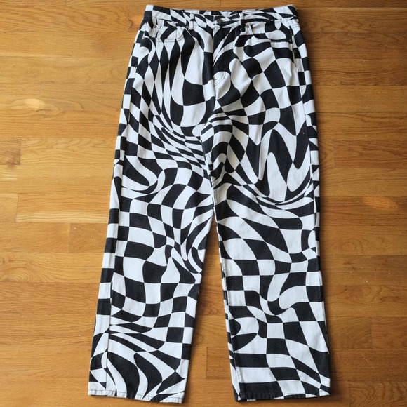 Jaded London Check Mate Relaxed Fit Jeans Black White Streetwear Size 34 Y2K - Picture 1 of 13